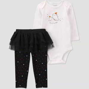 Baby Girls "My Little Boo" Bodysuit & Tutu Leggings Set Size 9 mo Halloween NWT